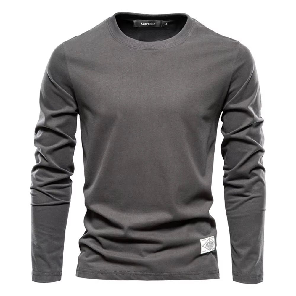Men's 100% Cotton Long Sleeve T-Shirt - Solid Casual Spring Collection, High-Quality Classic Tops