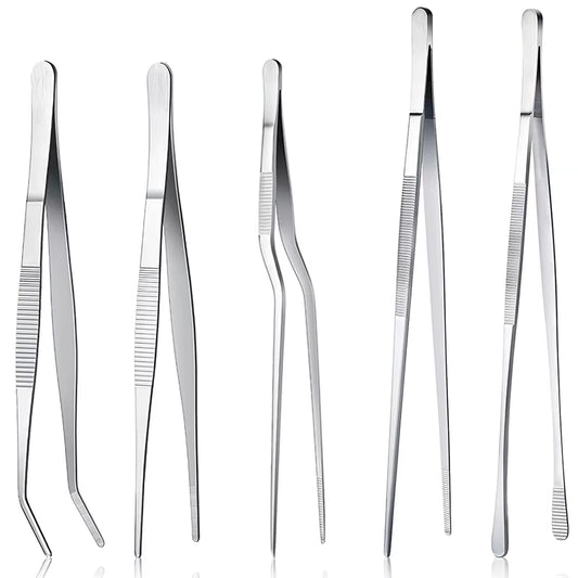 Stainless Steel 5-Piece Tweezers Set for Cooking, Barbecue, Baking, and Serving - Professional Kitchen Tools