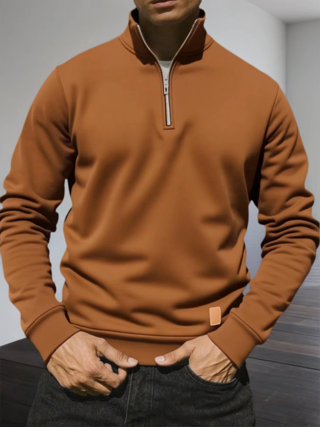 Men'S Half Zipper Sweatshirts Long Sleeve Solid Color Pullover Turtleneck Streetwear Winter Warm Jacket Sport Coats
