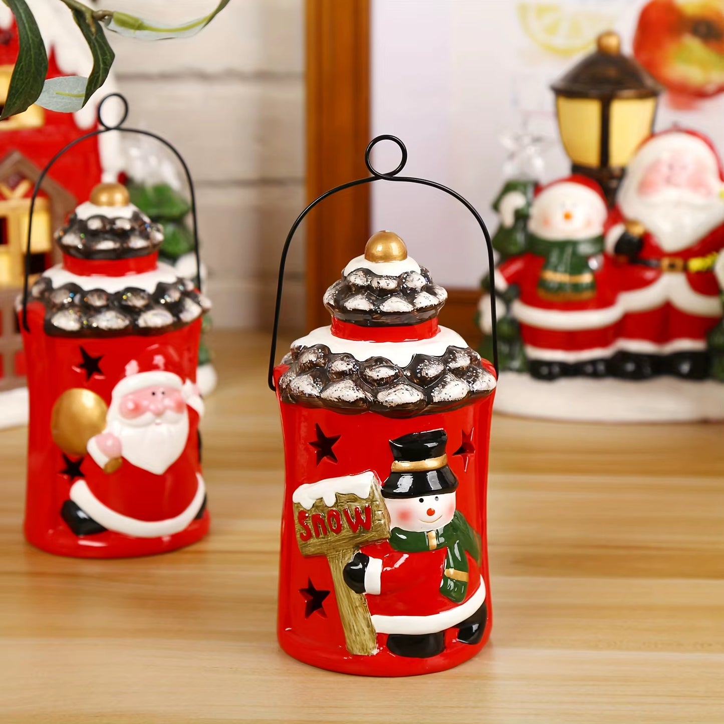 Christmas Ceramic Lantern - Elegant Holiday Candle Holder for Indoor and Desktop Decor