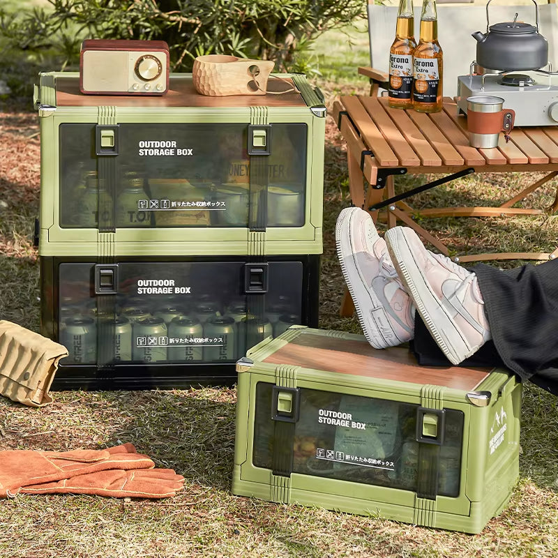Multi-Layer Foldable Storage Box with Lid - Durable Trunk Organizer for Camping, Picnics, and Vehicle Storage