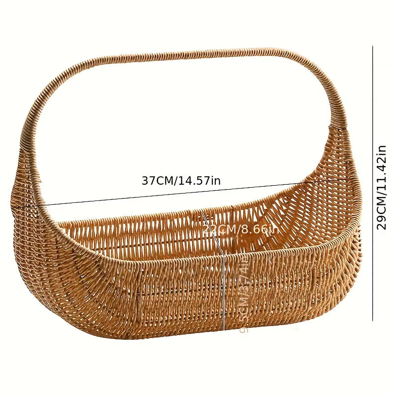 Nordic Handwoven Waterproof Storage Basket with Handle for Food, Fruits, and Bread - Durable Tote for Picnics and Carrying Essentials