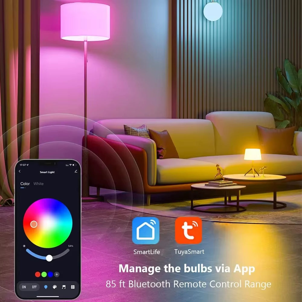 Tuya Bluetooth RGBCW E27 LED Smart Bulb - 9W Dimmable Light with APP Control for Home, Bedroom, and Holiday Decor (85-265V)