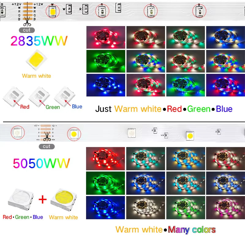 30M 5050 RGBWW LED Light Strip with Bluetooth App Control and US Power Supply for Home and Party Decoration