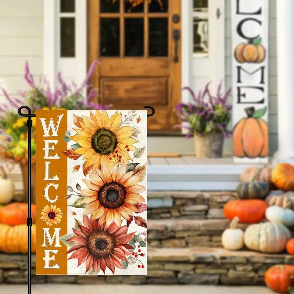 Autumn Sunflower Garden Flag - 12x18 Double-Sided Decorative Porch Flag for Fall and Thanksgiving Home Décor