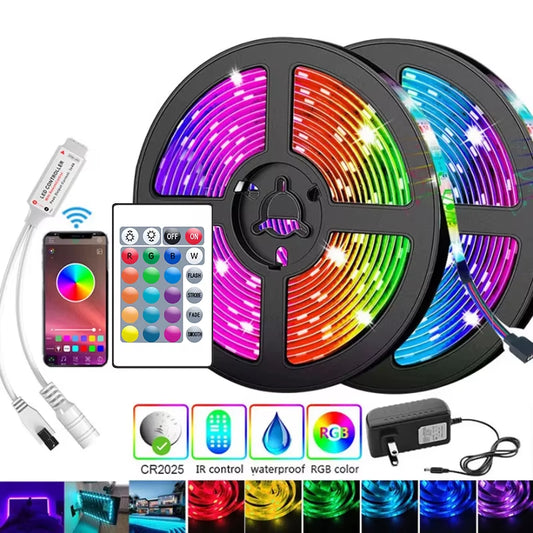 5050 RGB LED Strip Light - 30 LEDs/M, 5M Length, Bluetooth Controller, Power Adapter, Available in 15M, 20M, and 30M Options for Home Decor