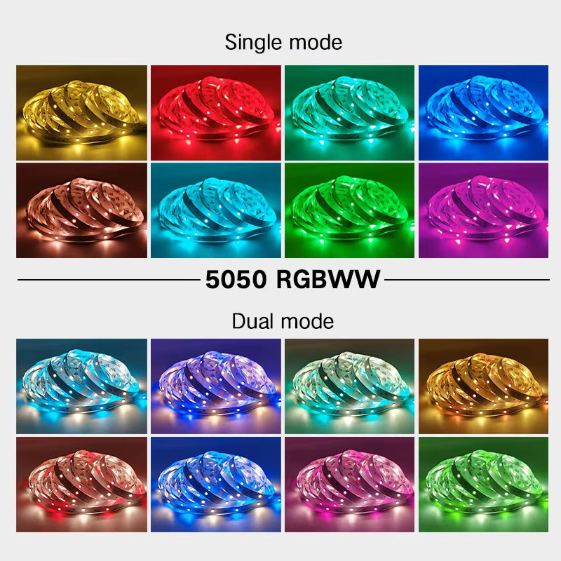 30M 5050 RGBWW LED Light Strip with Bluetooth App Control and US Power Supply for Home and Party Decoration