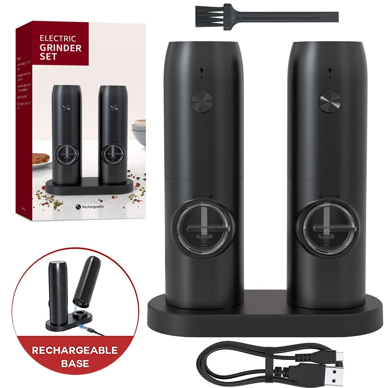 USB Rechargeable Automatic Pepper and Salt Grinder with Adjustable Coarseness and LED Light - Kitchen Essential