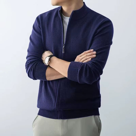 Men'S Zipper Cardigan Sweater Slim Fit Sweaters Stand Knitwear Jumper Warm Cold Blouse Zip Long Sweatcoats