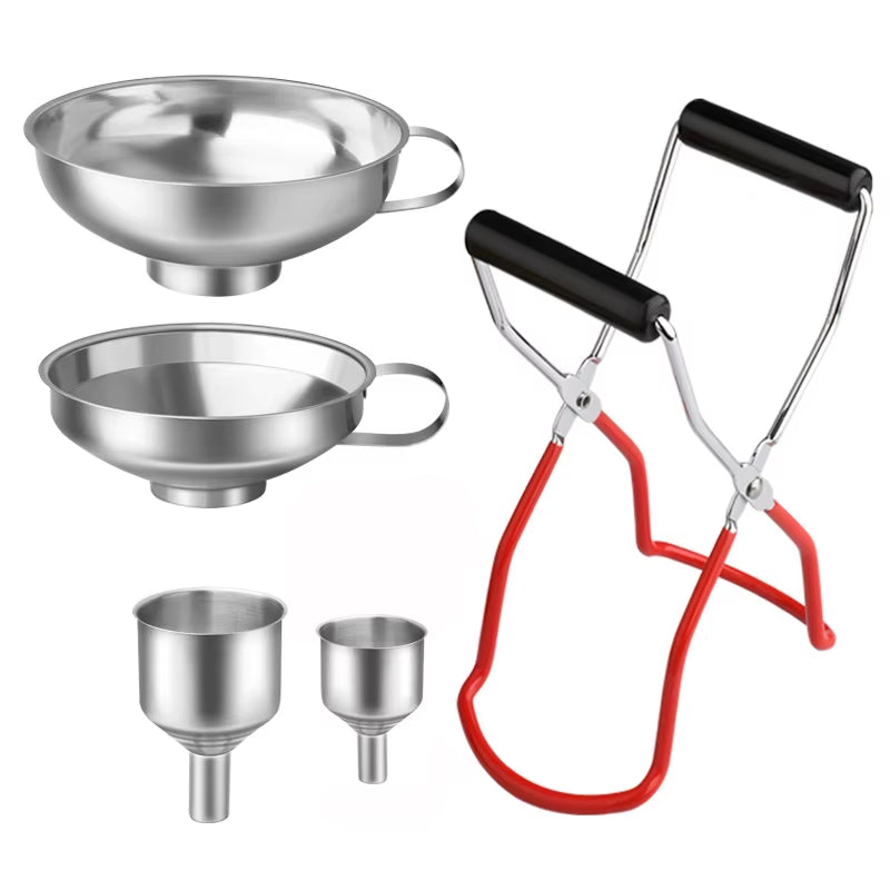Professional Stainless Steel Canning Essentials Kit with Wide Mouth Funnels and Jar Lifter Tongs - Model JT589