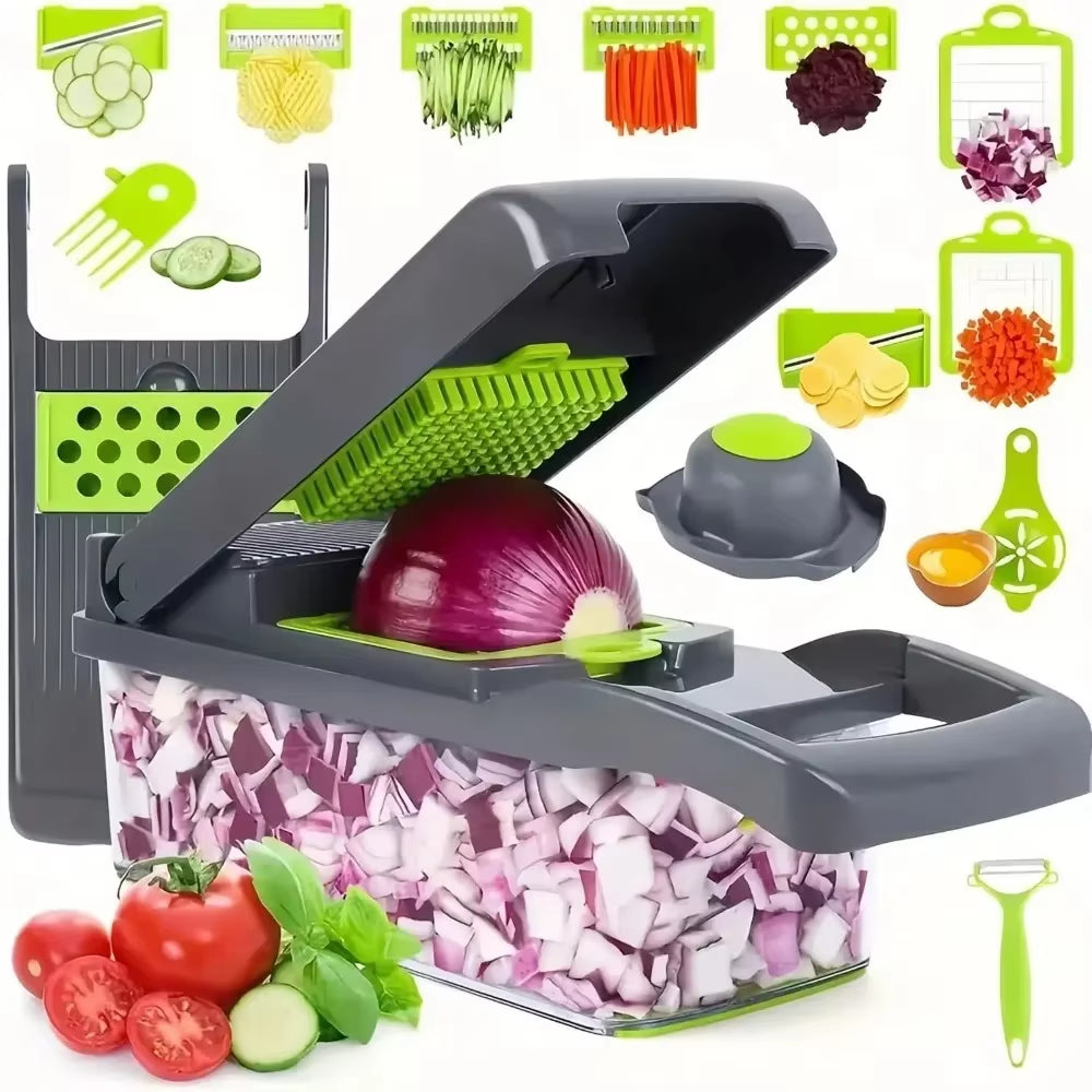 Professional Multifunctional Vegetable Chopper and Grater - 14/16 in 1 Kitchen Tool for Efficient Food Preparation