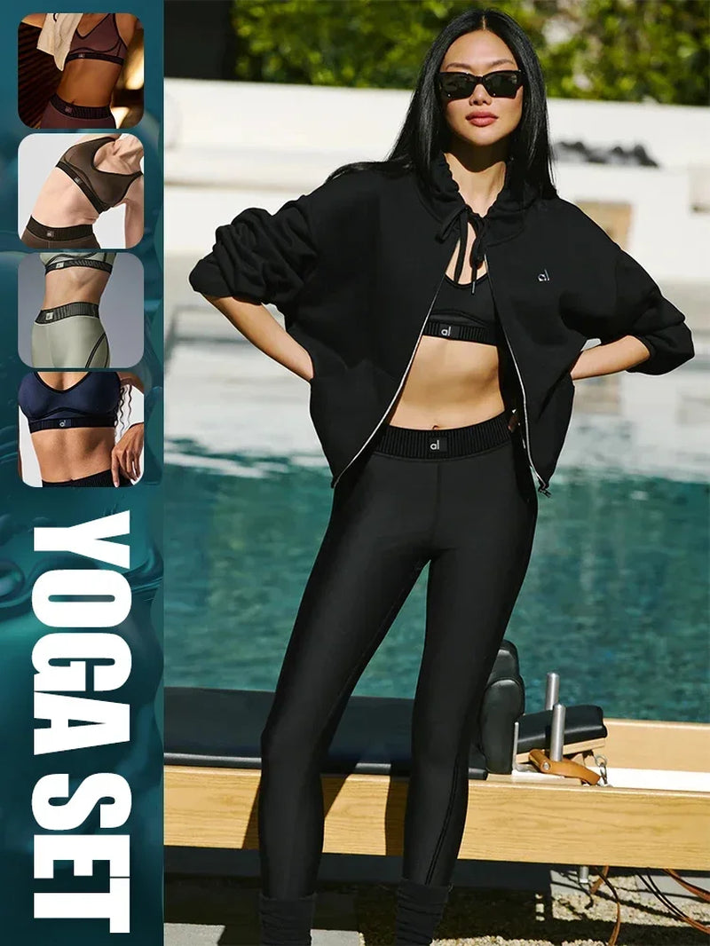 Women'S Air High7/8 Line up Legging Pants Gym Sports Fitness Yoga Set Comfortable Smooth Buckle Bra Elastic Pilates Exercise