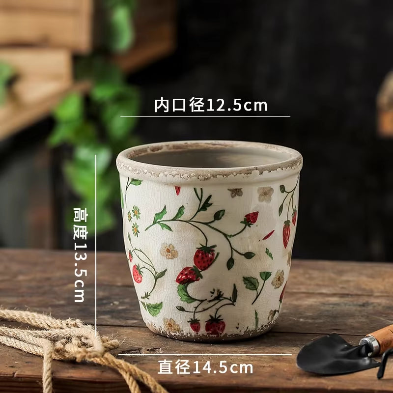 Elegant Retro Ceramic Flower Pots for Indoor Use - Porous and Breathable Design for Creative Floral Arrangements and Greenery in Pastoral Style