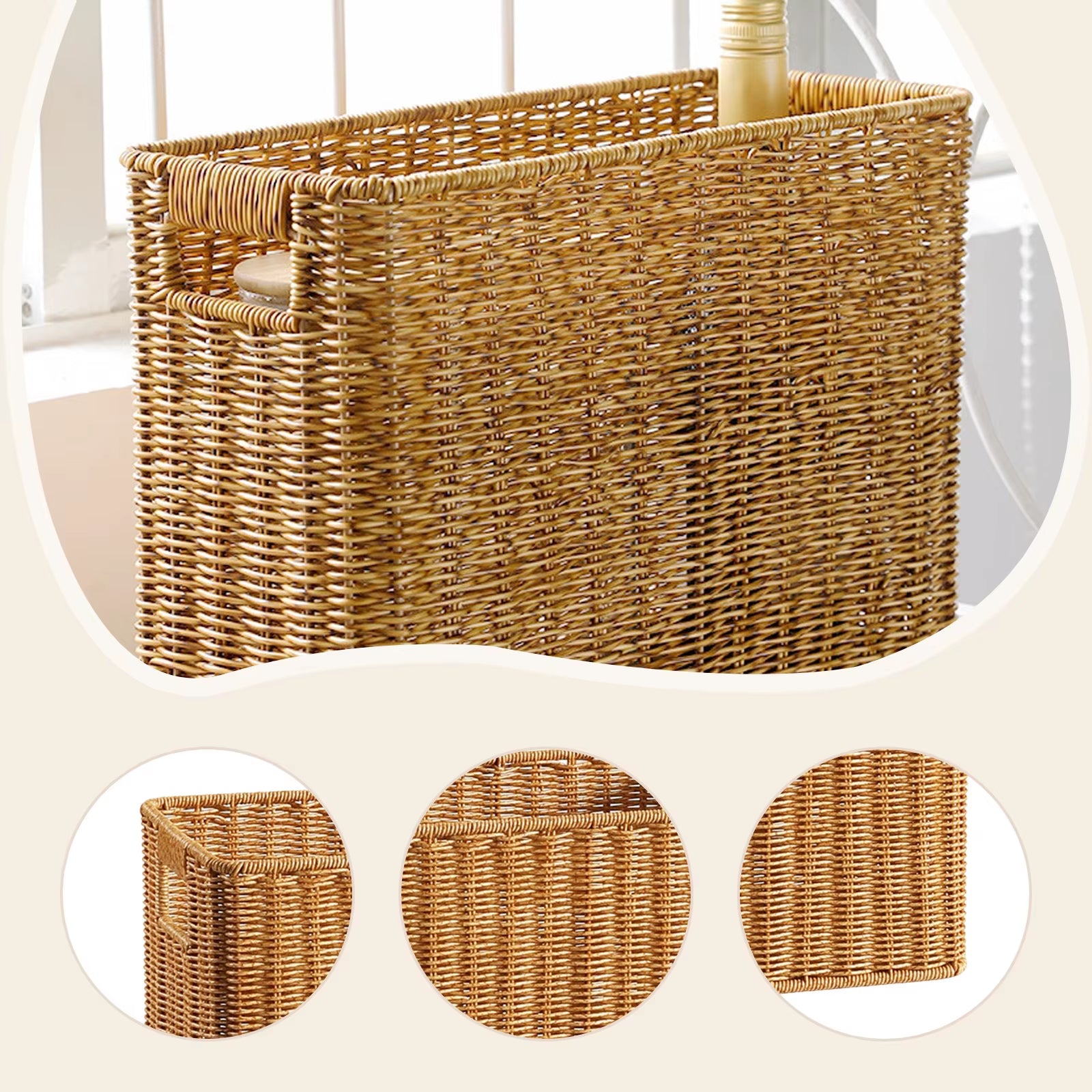 Woven Imitation Rattan Storage Basket for Living Room and Bathroom Organization