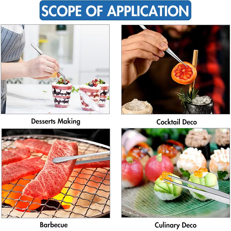 Stainless Steel 5-Piece Tweezers Set for Cooking, Barbecue, Baking, and Serving - Professional Kitchen Tools