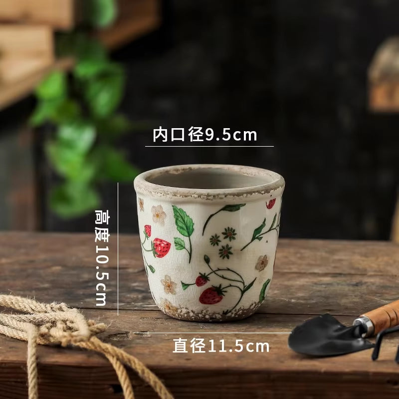 Elegant Retro Ceramic Flower Pots for Indoor Use - Porous and Breathable Design for Creative Floral Arrangements and Greenery in Pastoral Style