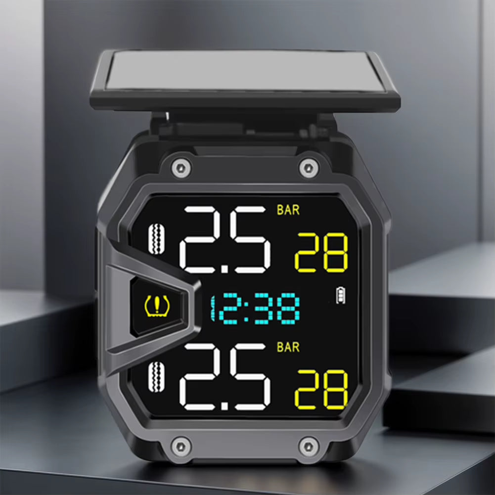 Motorcycle Tire Pressure Monitoring System with USB Port and Solar Power for Outdoor Cycling Accessories