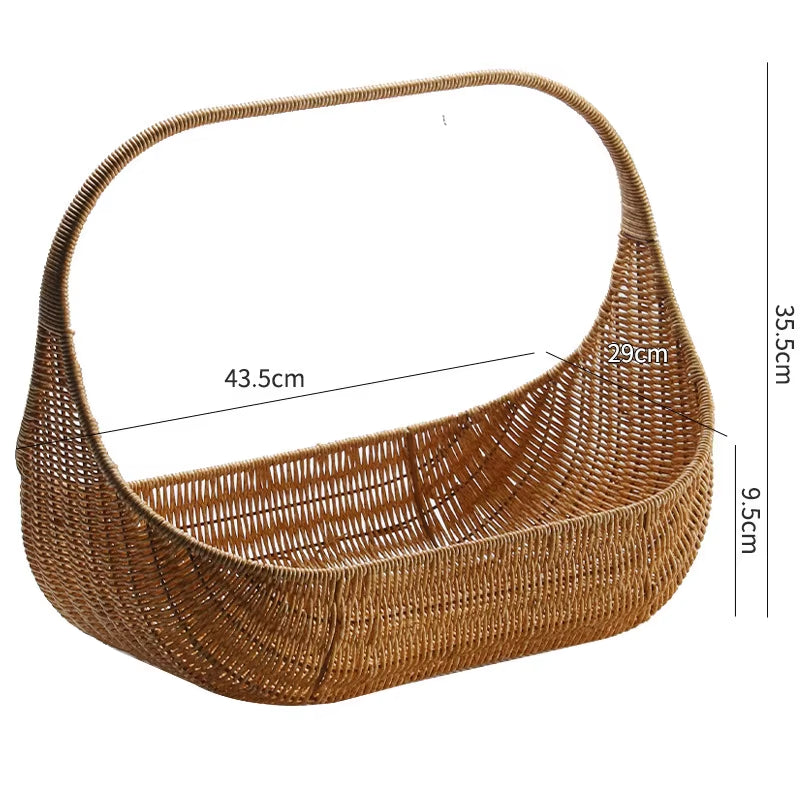Nordic Handwoven Waterproof Storage Basket with Handle for Food, Fruits, and Bread - Durable Tote for Picnics and Carrying Essentials