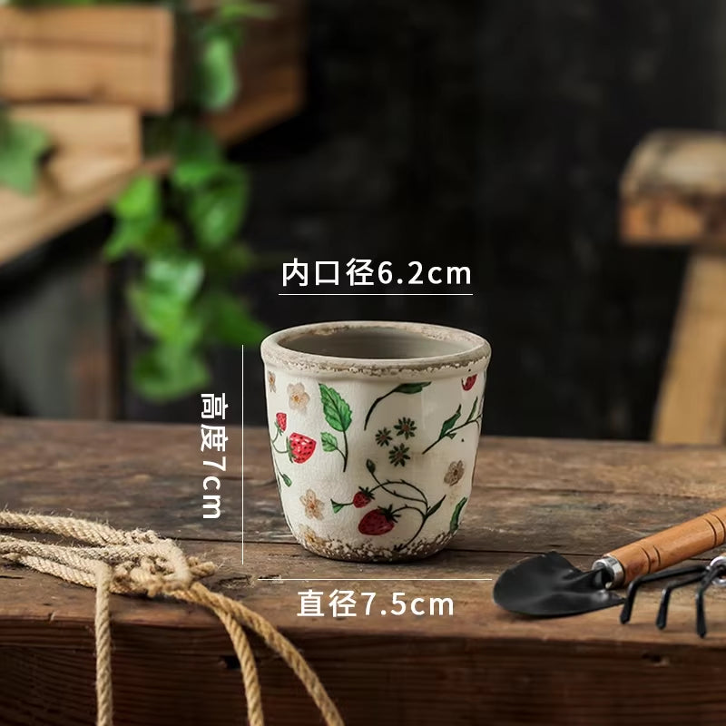Elegant Retro Ceramic Flower Pots for Indoor Use - Porous and Breathable Design for Creative Floral Arrangements and Greenery in Pastoral Style