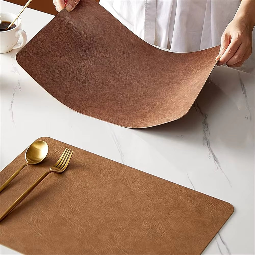 Faux Leather Placemats - Set of 1/4/6 Pieces, Heat Resistant, Non-Slip, Waterproof, Double-Sided Kitchen Dining PU Table Mats