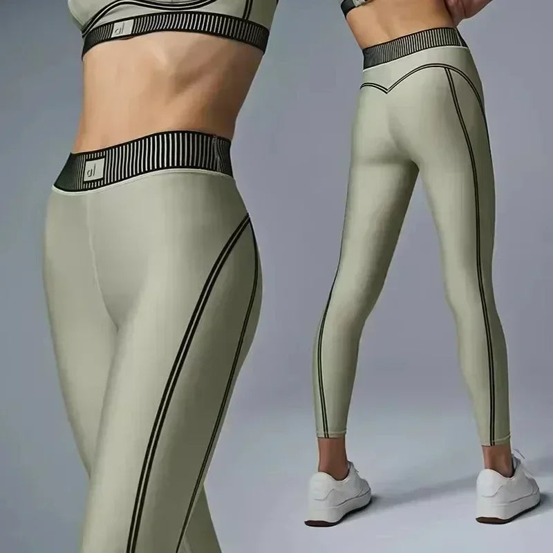 Women'S Air High7/8 Line up Legging Pants Gym Sports Fitness Yoga Set Comfortable Smooth Buckle Bra Elastic Pilates Exercise