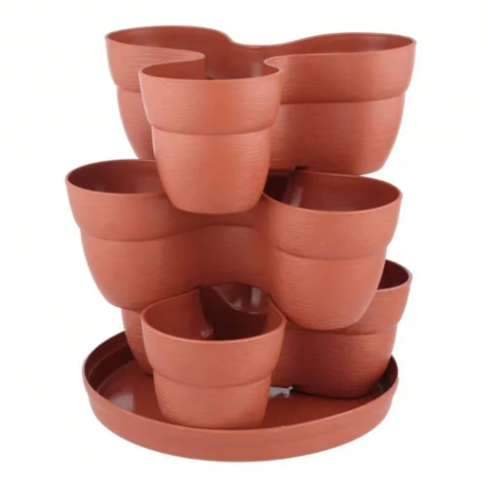 3-Tier Terra Cotta Resin Vertical Planter for Indoor Herb and Flower Gardening