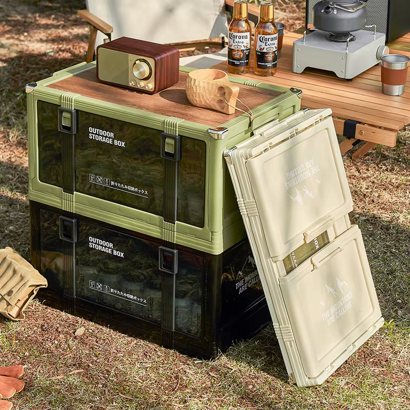 Multi-Layer Foldable Storage Box with Lid - Durable Trunk Organizer for Camping, Picnics, and Vehicle Storage