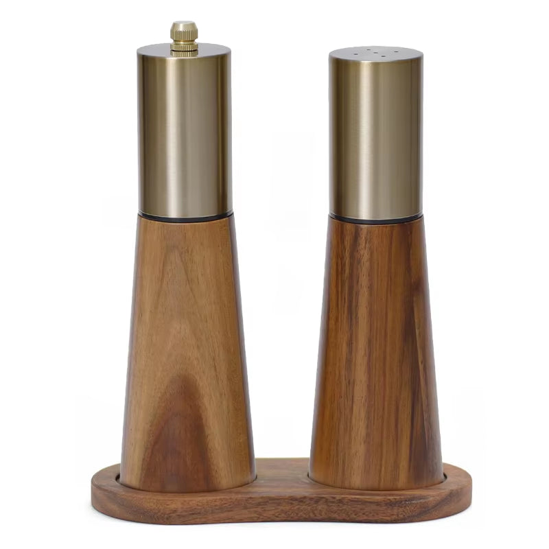 Leeseph Adjustable Salt and Pepper Grinder Set with Wooden Base - Perfect for Home Kitchen and Dining Table, Ideal Gift Option