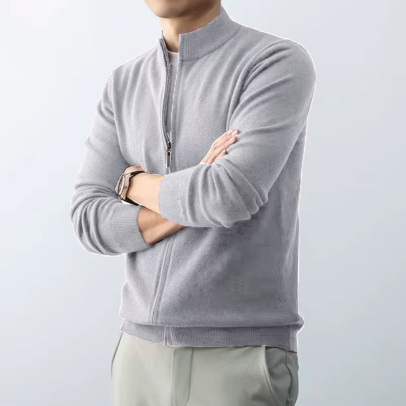 Men'S Zipper Cardigan Sweater Slim Fit Sweaters Stand Knitwear Jumper Warm Cold Blouse Zip Long Sweatcoats