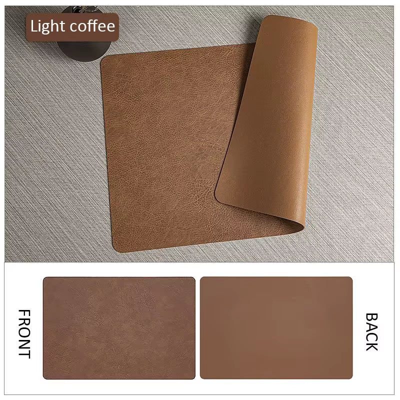 Reversible Leather Kitchen Placemats - Heat Resistant Dining Table Mats for Dishes, Cups, and Coasters