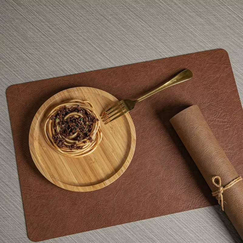 Reversible Leather Kitchen Placemats - Heat Resistant Dining Table Mats for Dishes, Cups, and Coasters