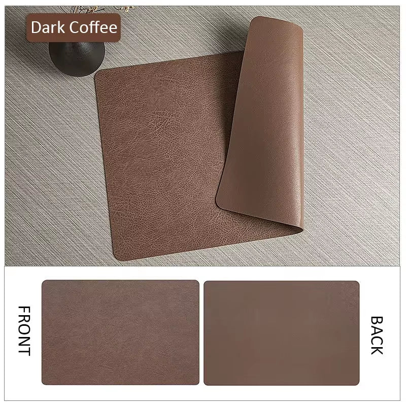 Reversible Leather Kitchen Placemats - Heat Resistant Dining Table Mats for Dishes, Cups, and Coasters