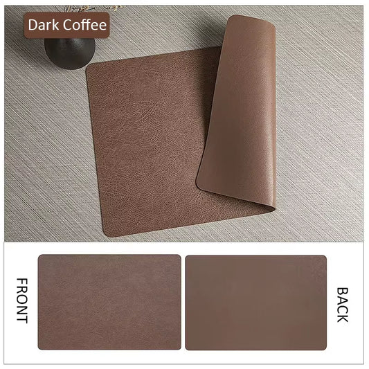 Reversible Leather Kitchen Placemats - Heat Resistant Dining Table Mats for Dishes, Cups, and Coasters