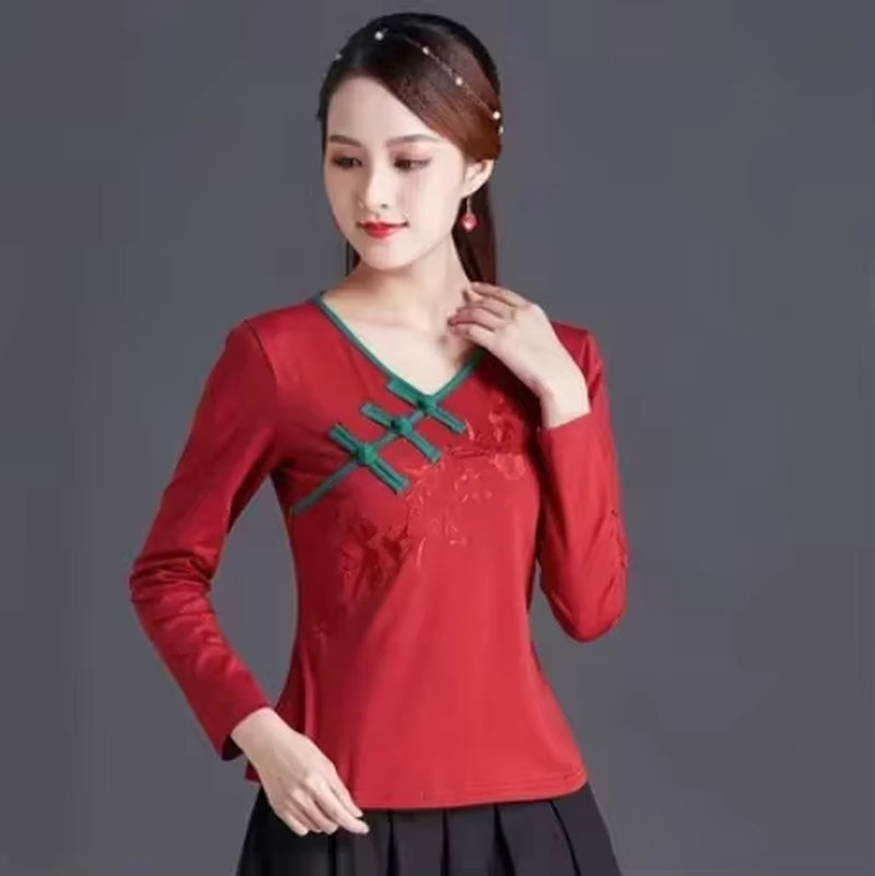 Ethnic Style Streetwear Fashion Casual Women Clothing Shirts for Women Vintage Clothes Tshirt Y2K Top Women Clothes Embroidery
