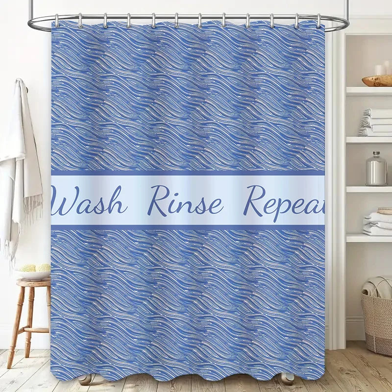 High-Quality Blue Wash Rinse Repeat Shower Curtain Waterproof Fabric Jacquard Bathroom Accessories Decor for Home Kitchen (Large