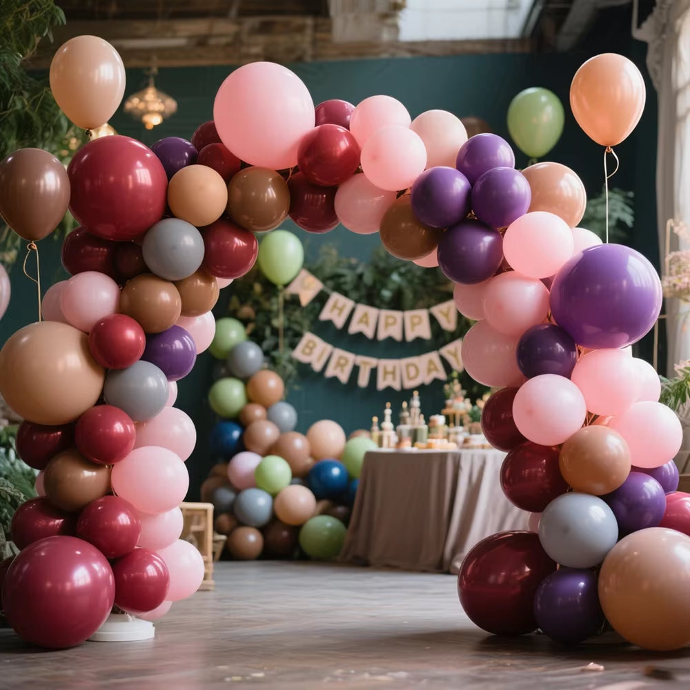 50/100 Pieces Retro Mixed Balloons in Orange, Brown, Avocado, and Night Blue for Thanksgiving Woodland Theme Party Decoration