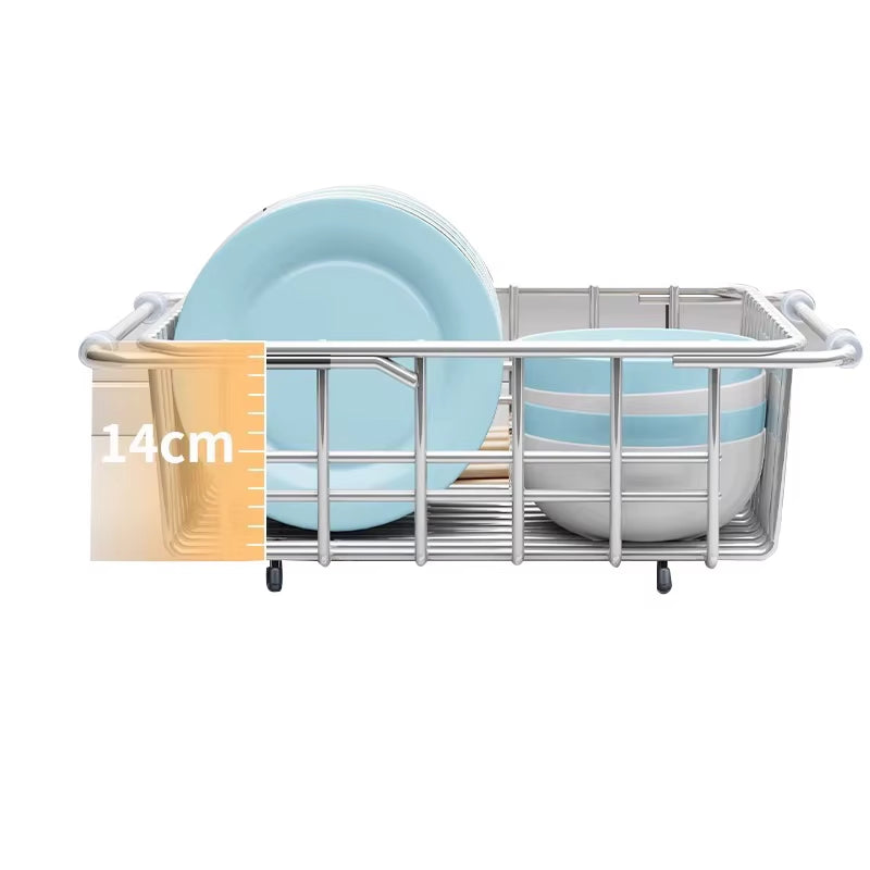 Telescopic Stainless Steel Sink Drain Basket and Dishwashing Rack for Kitchen Utensils and Dishes Storage