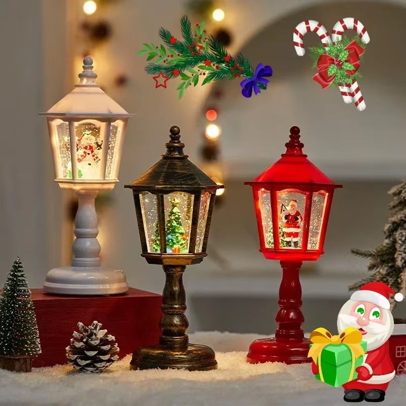 Battery-Powered Indoor Christmas Lanterns Featuring Santa Claus and Snowman Designs for Holiday Home Decor