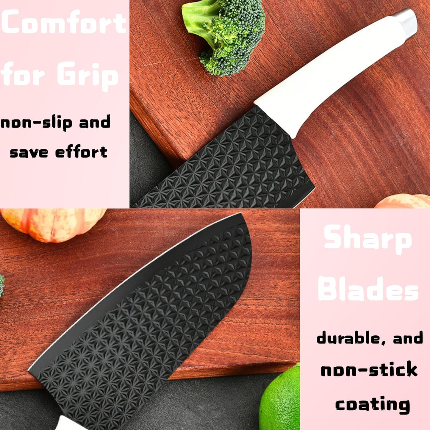 5PCS Knife Set with Universal Block, Sharp Knife Set with Scissors for Heavy-Duty Chopping, RV Apartments New Home Essentials, Non-Stick Coated Blade, Dishwasher Safe
