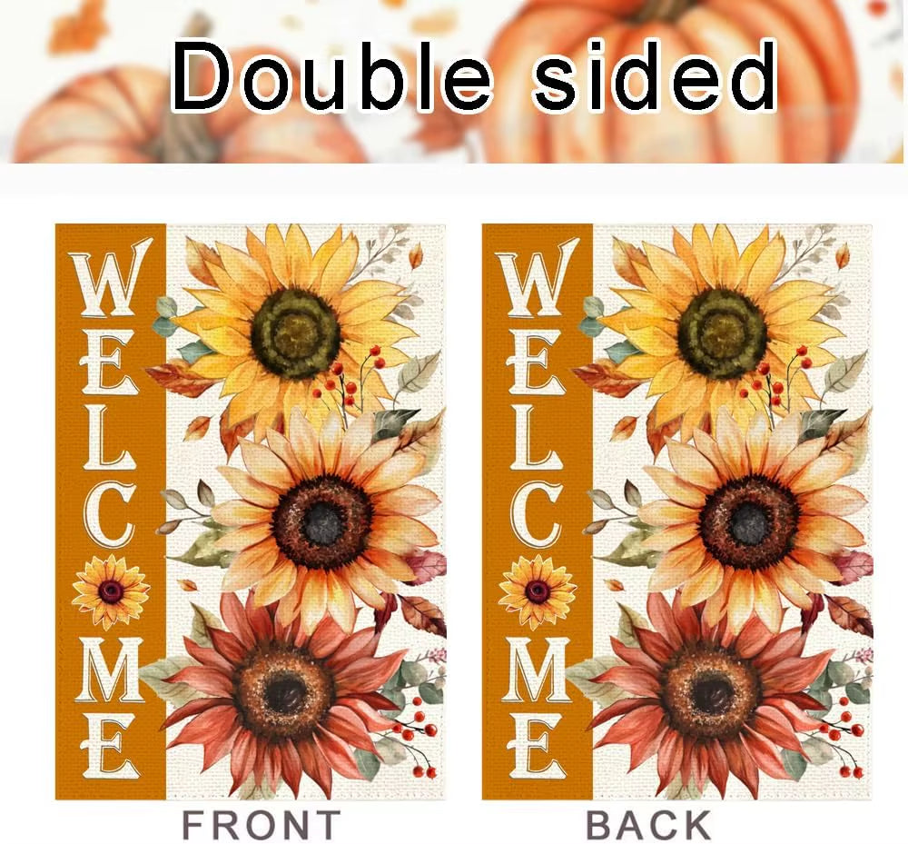 Autumn Sunflower Garden Flag - 12x18 Double-Sided Decorative Porch Flag for Fall and Thanksgiving Home Décor