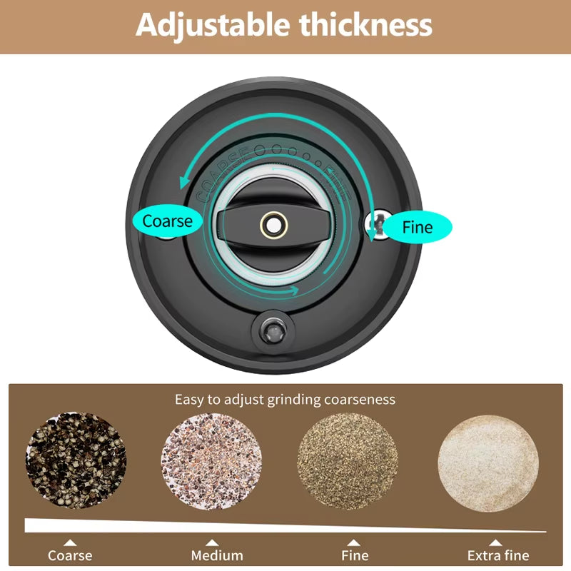 Stainless Steel Electric Pepper Grinder - USB Rechargeable Adjustable Coarseness Spice Mill for Kitchen Use