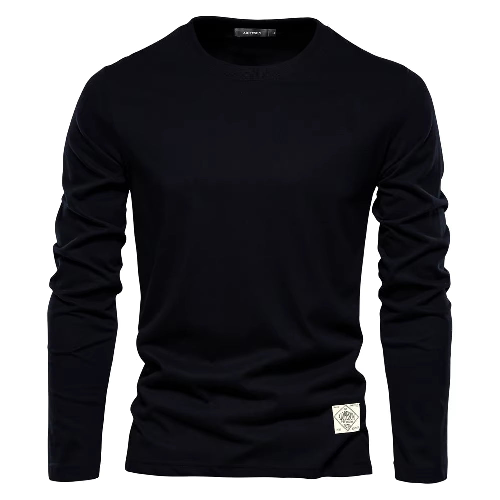 Men's 100% Cotton Long Sleeve T-Shirt - Solid Casual Spring Collection, High-Quality Classic Tops