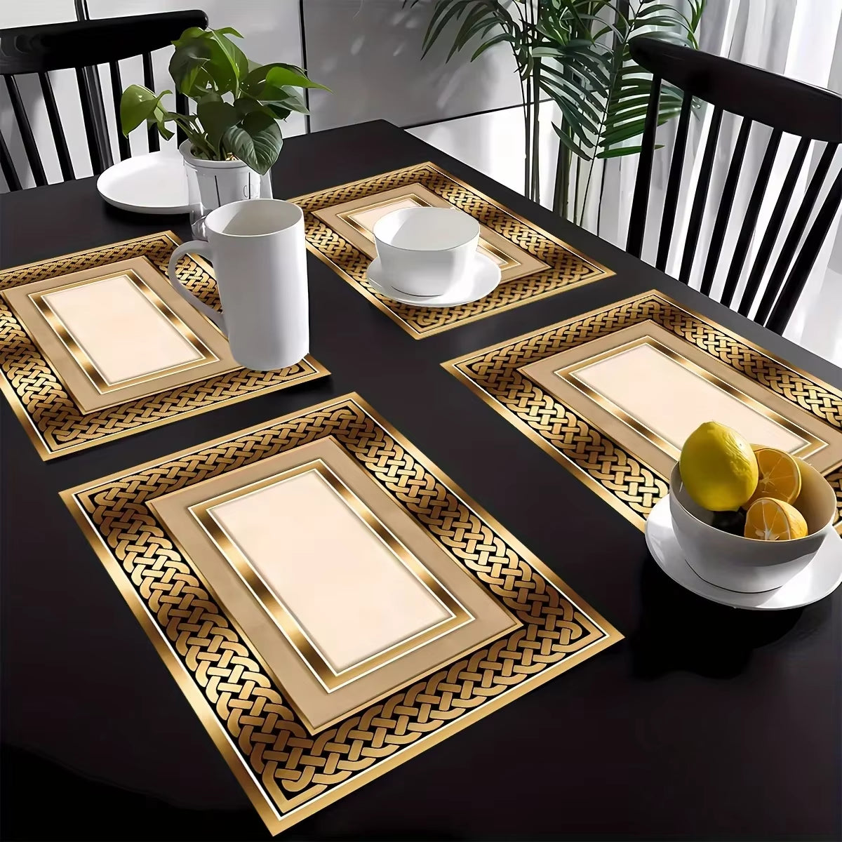 Set of 4 Elegant Golden Pattern Placemats – Perfect for Dining Rooms, Kitchens, Coffee Tables, Restaurants, and Home Decor