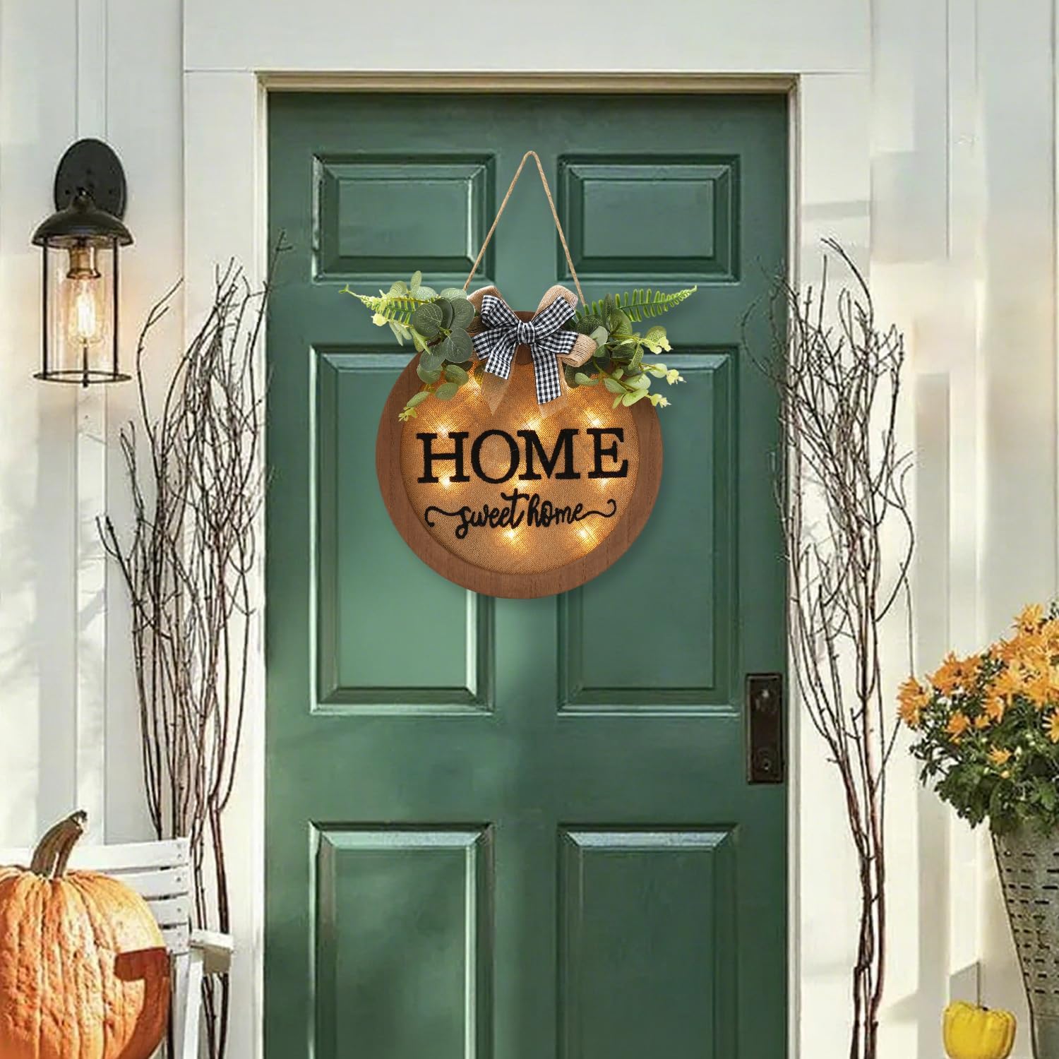 Rustic Wooden Welcome Sign for Front Door - Farmhouse Style Door Wreath and Seasonal Home Decoration (F-Brown)