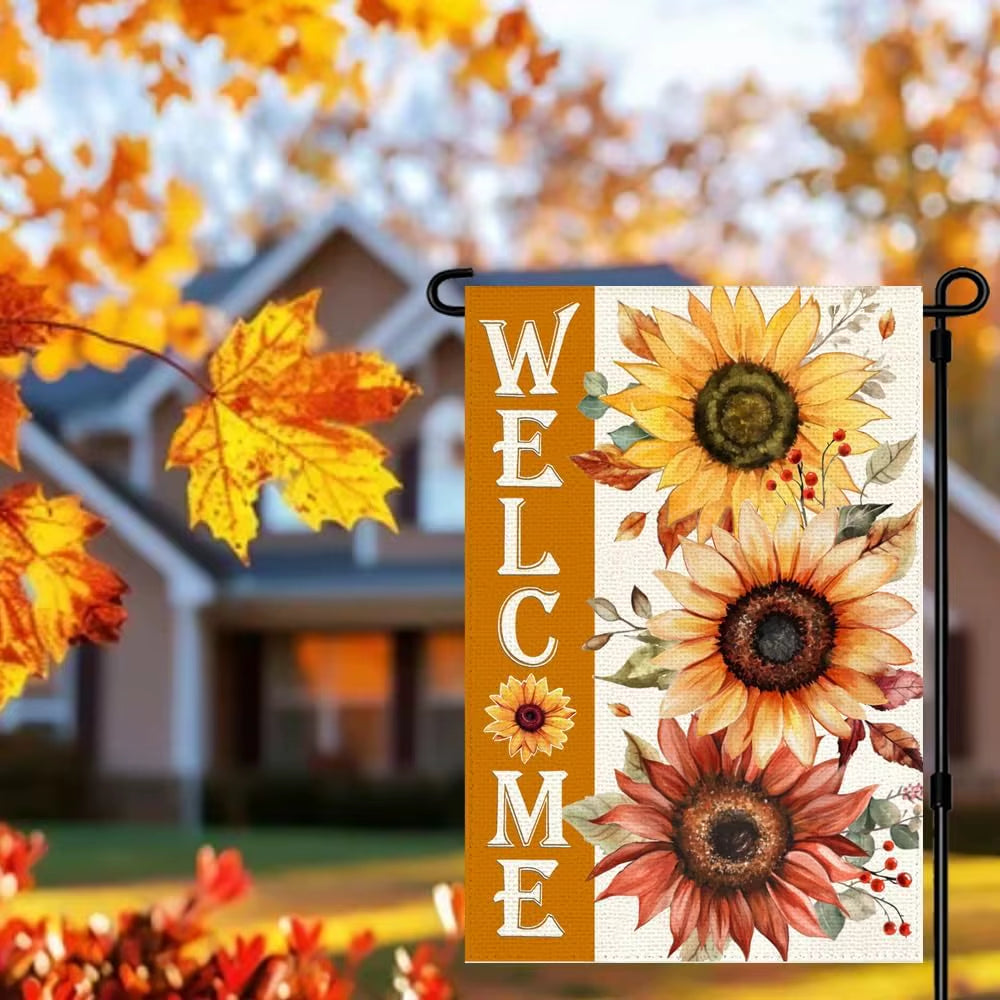 Autumn Sunflower Garden Flag - 12x18 Double-Sided Decorative Porch Flag for Fall and Thanksgiving Home Décor