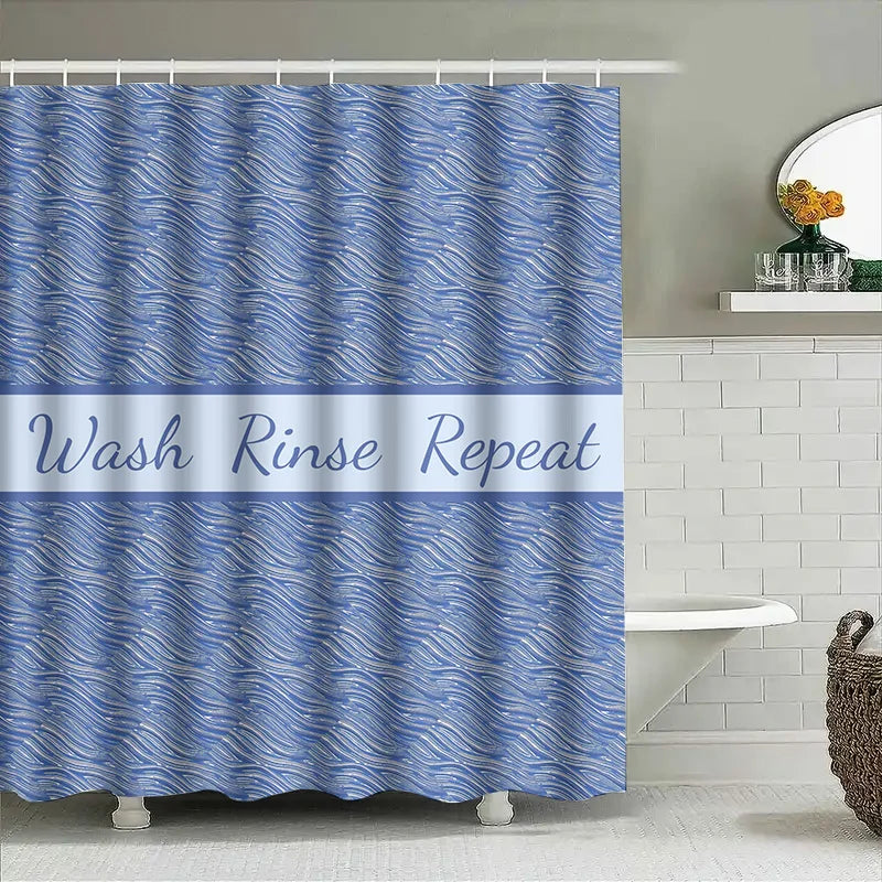 High-Quality Blue Wash Rinse Repeat Shower Curtain Waterproof Fabric Jacquard Bathroom Accessories Decor for Home Kitchen (Large