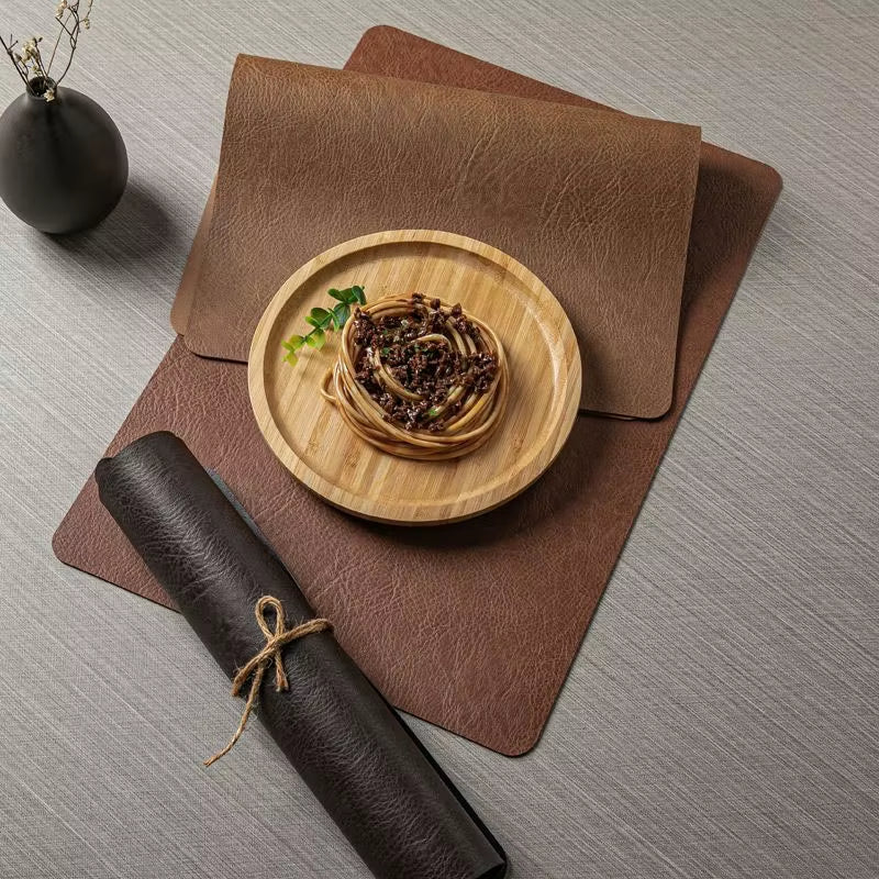 Reversible Leather Kitchen Placemats - Heat Resistant Dining Table Mats for Dishes, Cups, and Coasters