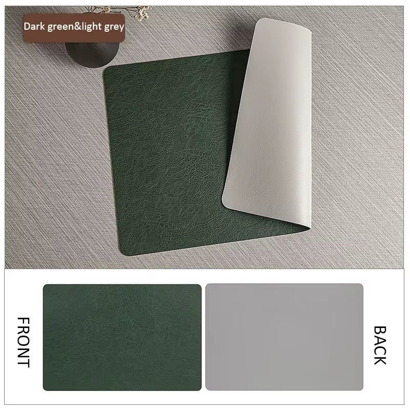 Reversible Leather Kitchen Placemats - Heat Resistant Dining Table Mats for Dishes, Cups, and Coasters