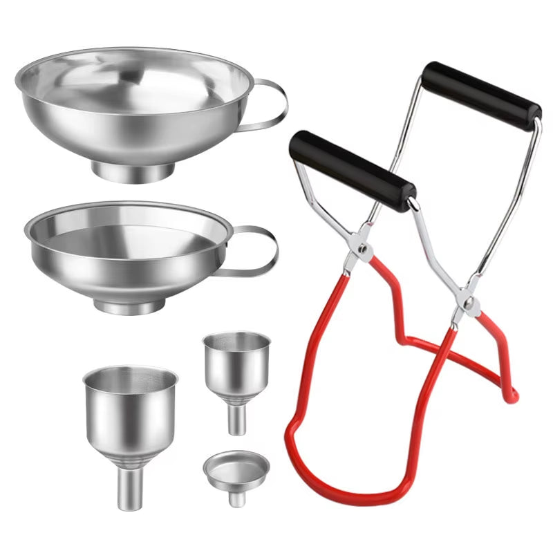 Professional Stainless Steel Canning Essentials Kit with Wide Mouth Funnels and Jar Lifter Tongs - Model JT589