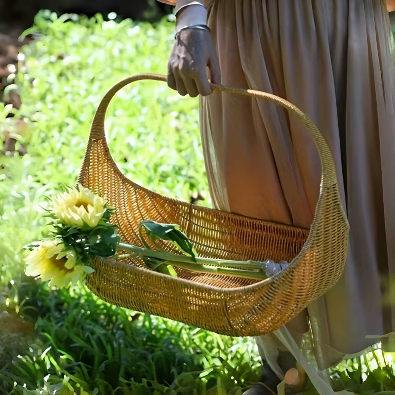 Nordic Handwoven Waterproof Storage Basket with Handle for Food, Fruits, and Bread - Durable Tote for Picnics and Carrying Essentials